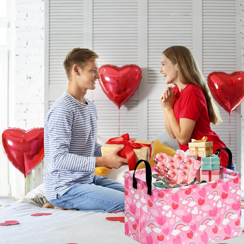 FUULOXE Rectangular Valentines Basket Storage Bin for Shelves Girls Gifts Baskets Foldable Box with Handles for Home Office Car Dormroom Valentine's Day Party Supplies - Image 4